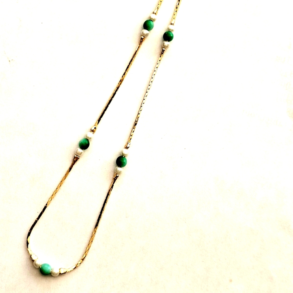 ARTESAN DESIGNED  16"PEARL&TURQUOISE ACCENT CHOKER NECKLACE